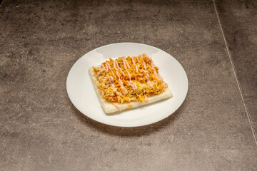 Colombian style chicken square arepa