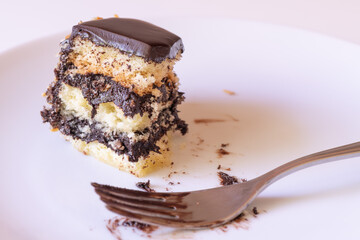 A slice of mouth-watering dark chocolate cake 