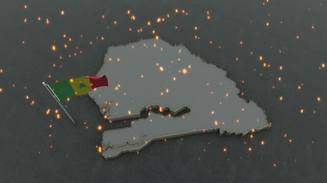 3D animation of the map of Senegal and flag