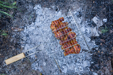 closeup barbecue prepared on a fire