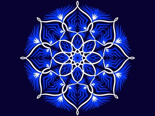 Mandala floral ornament design with fluid abstract acrylic painting background. Digital art illustration