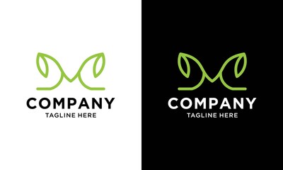 abstract leaf letter M line art logo.  leaves green eco icon vector