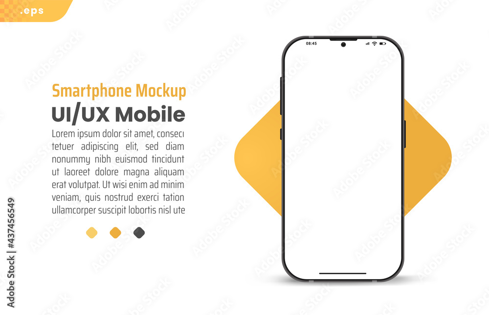Aufkleber Yellow Smartphone frame less blank screen. 3D phone illustration front. Mockup device. Template for infographics or presentation UI UX design interface.