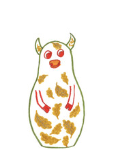 Bulls matryoshka, symbolizing autumn. Hand drawn illustration