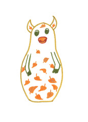 Bulls matryoshka, symbolizing autumn. Hand drawn illustration