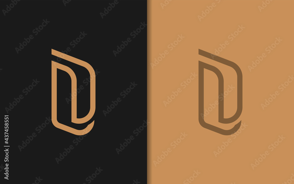 Poster abstract initial letter n and d combination with elegant gold lines concept logo design.