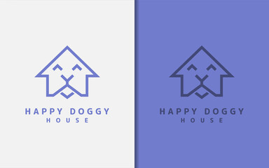 Abstract House and Doggy with Smile Expression, Simple, Minimalist Logo Design Illustration.