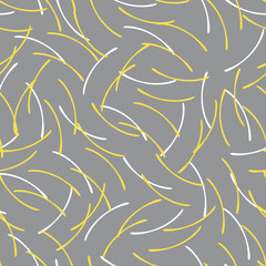 Thin little arcuate sticks. Seamless pattern for fabrics, textiles, decorative pillows, bed linen. The trend colors are yellow and gray. 