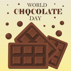 World Chocolate Day vector illustration.Chocolate bar with melting chocolate drops on a light background. Chocolate bar vector for banner, poster, logo, signboard. World Chocolate Day July 7 .