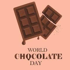 World Chocolate Day vector illustration.Chocolate bar with melting chocolate drops on a light background. Chocolate bar vector for banner, poster, logo, signboard. World Chocolate Day July 7 .