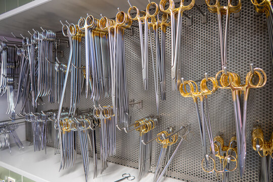 some different surgical instruments are in one cabinet
