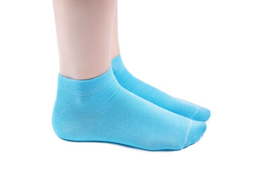Blue socks on a white isolated background
