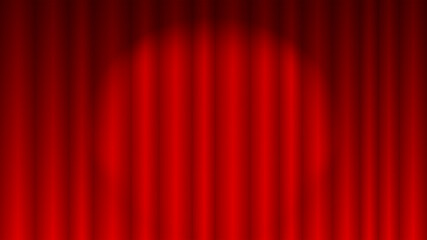Red theater curtain. Red curtain with footlight lighting. Vector illustration.