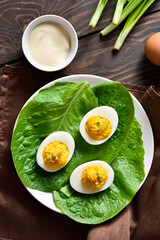 Deviled eggs with paprika, mustard and mayonnaise