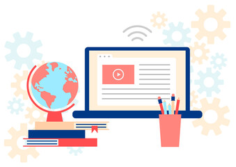 Home education concept. Webinar, digital classroom, online teaching. Modern vector illustration concept for website and mobile website development. 