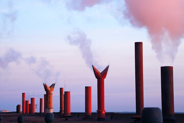 Smokestacks of an industrial factory. Environmental pollution