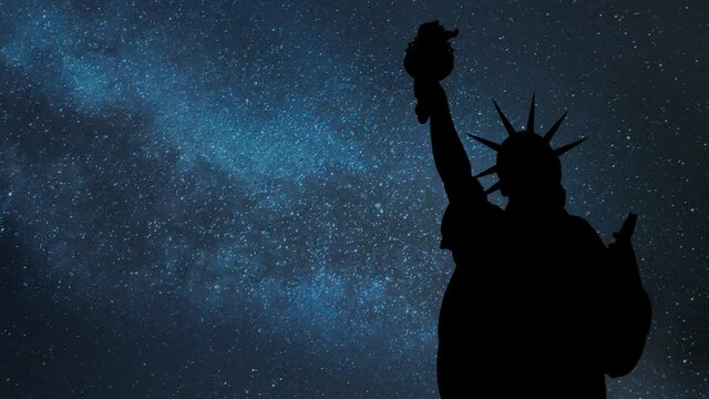 American Simbol Statue of Liberty with Copy Space, Stars and Milky Way in Background, New York, USA