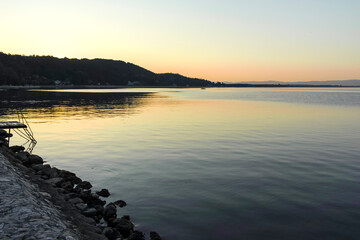 Amazing Sunset landscape of costal street in Golubac, Serbia