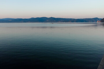 Amazing Sunset landscape of costal street in Golubac, Serbia
