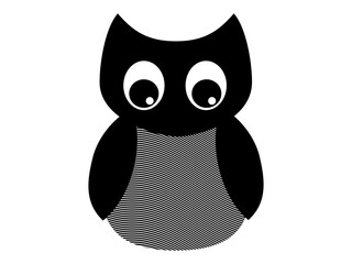 Illustration of an owl silhouette with a part formed by curved lines, on a white background