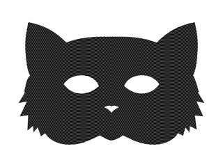 Silhouette illustration of a cat mask formed by curved black lines, on a white background