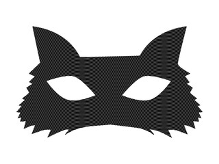 Silhouette illustration of a cat mask formed by curved black lines, on a white background
