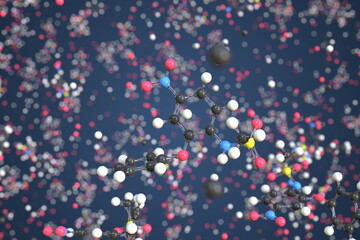 Fototapeta na wymiar Molecule of nimesulide, conceptual molecular model. Scientific 3d rendering
