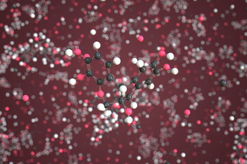 Hematoxylin molecule made with balls, conceptual molecular model. Chemical 3d rendering