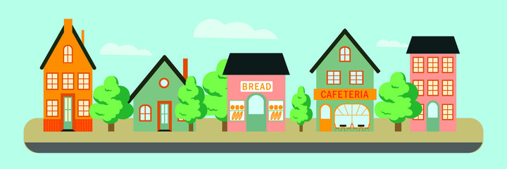 Building houses in city street, town view background.