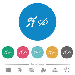 Hearing and visually impaired symbols flat round icons