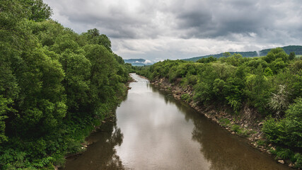 The river Dniester in the Carpathian mountains. Staryi Sambir, Ukraine.
