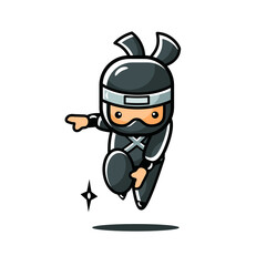 cartoon little black ninja jump and throw a dart