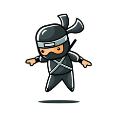 cartoon black little ninja start to fly