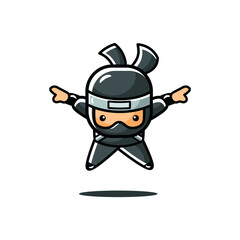 cartoon little black ninja start to fly with two hands