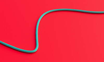 Cyan network plug isolated on red background. 3D Rendering.
