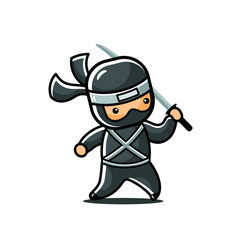 cartoon black little ninja attack with sword