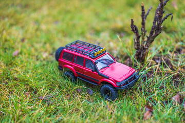 Beautiful view of RC model car. Free time Children and adults concept. 