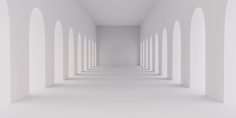 abstract white empty blank studio building interior 3d render illustration