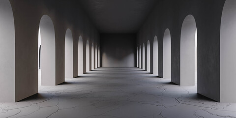 dark empty blank hallway 3d render illustration