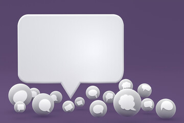 Idea comment or think reactions emoji 3d render,social media balloon symbol with comment icons pattern background
