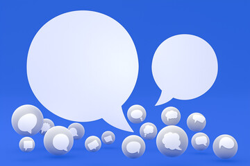Idea comment or think reactions emoji 3d render,social media balloon symbol with comment icons pattern background