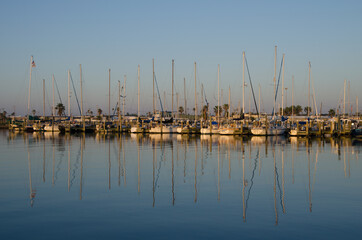 The harbor in Rockport, Texas on a still morning.