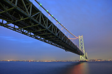 bridge, Akashi Kaikyo 明石海峡大橋の夜景