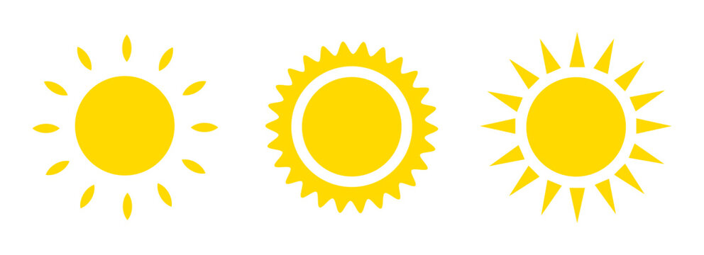 Sun icons vector set. Shine sun ray set. Sunshine sign. Sunset icon collection. Abstract art. Vector illustration