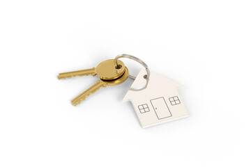 House shaped keychain isolated on white background. 3d illustration.