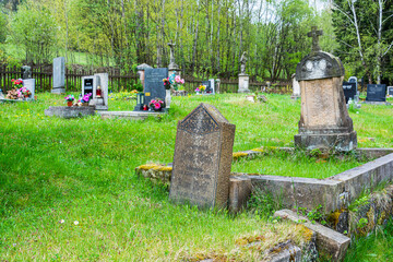 Borovnicka, Czech republic - May 15, 2021. Small old village cemetery after german sudeten population