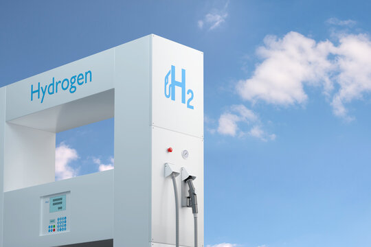 Hydrogen gas stations fuel dispenser whit copy space. 3d illustration.