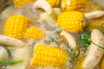 Sancocho typical Colombian dish on wood stove
