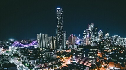 Fototapeta premium night city aerial view buildings