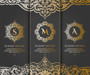 Fototapeta na wymiar Vector set of golden frames. Can be used for jewelry, beauty and fashion industry. Great for logo, monogram, invitation, flyer, menu, background, or any desired idea.